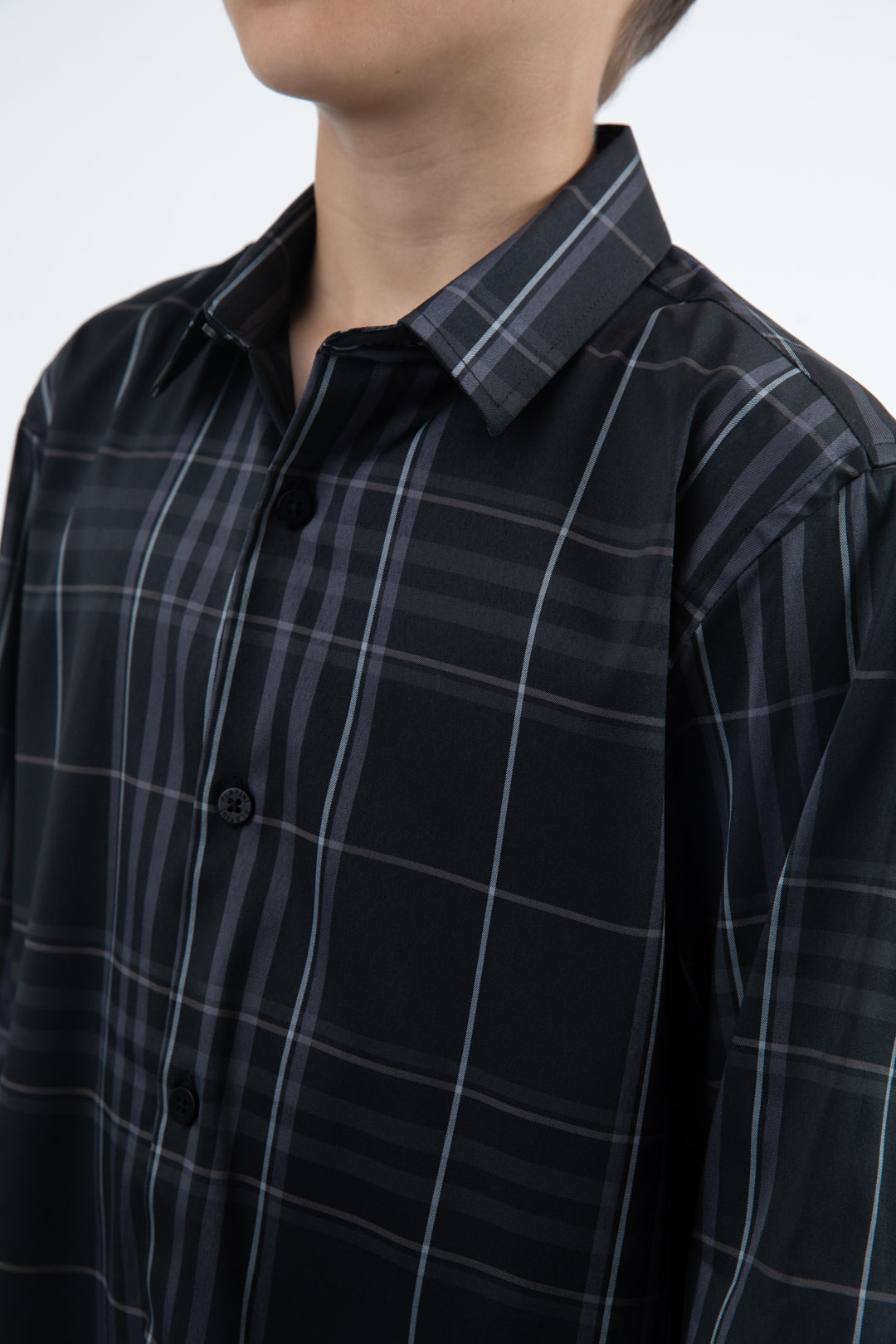 Kid's Checkered Long Sleeve Black Shirt