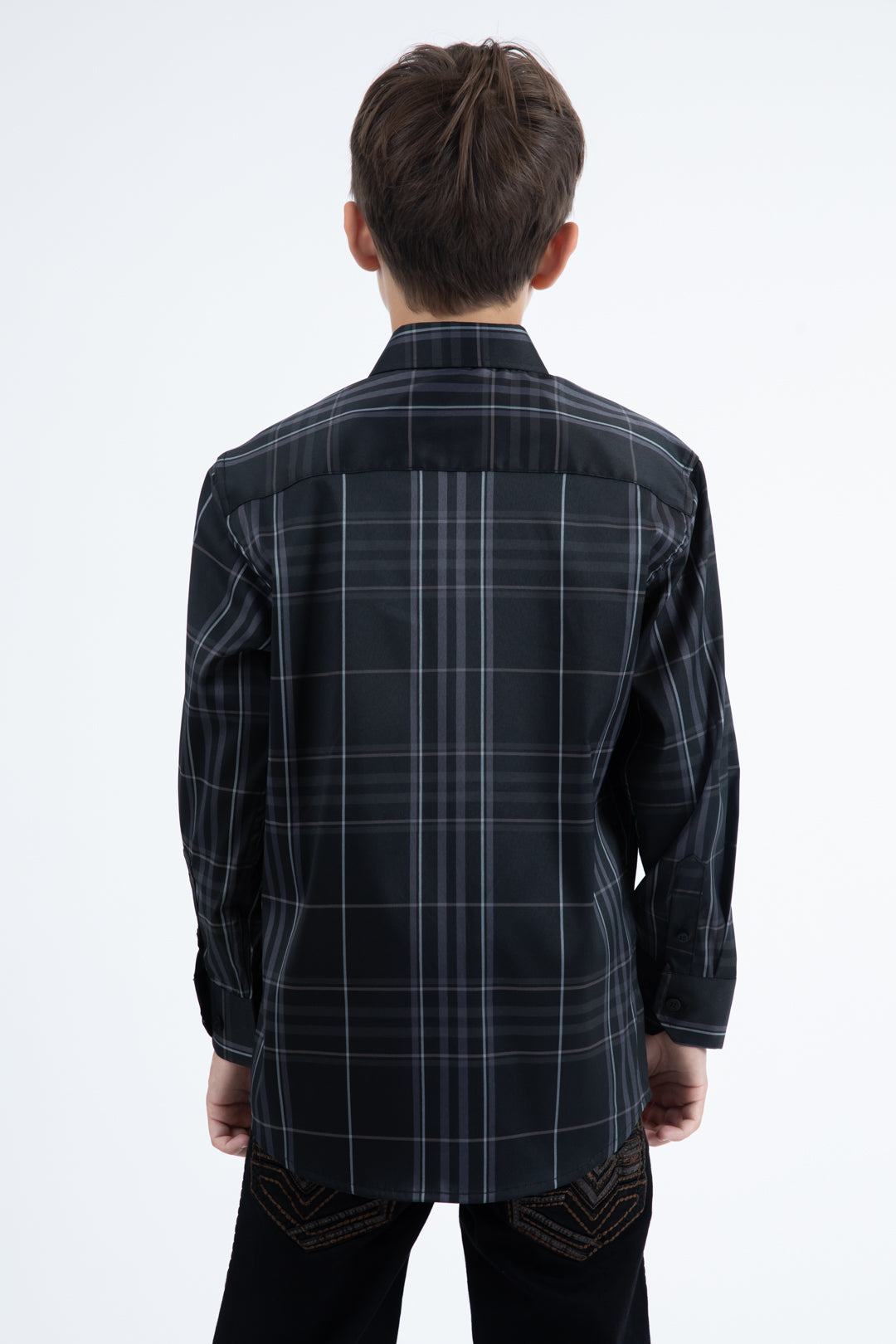 Kid's Checkered Long Sleeve Black Shirt