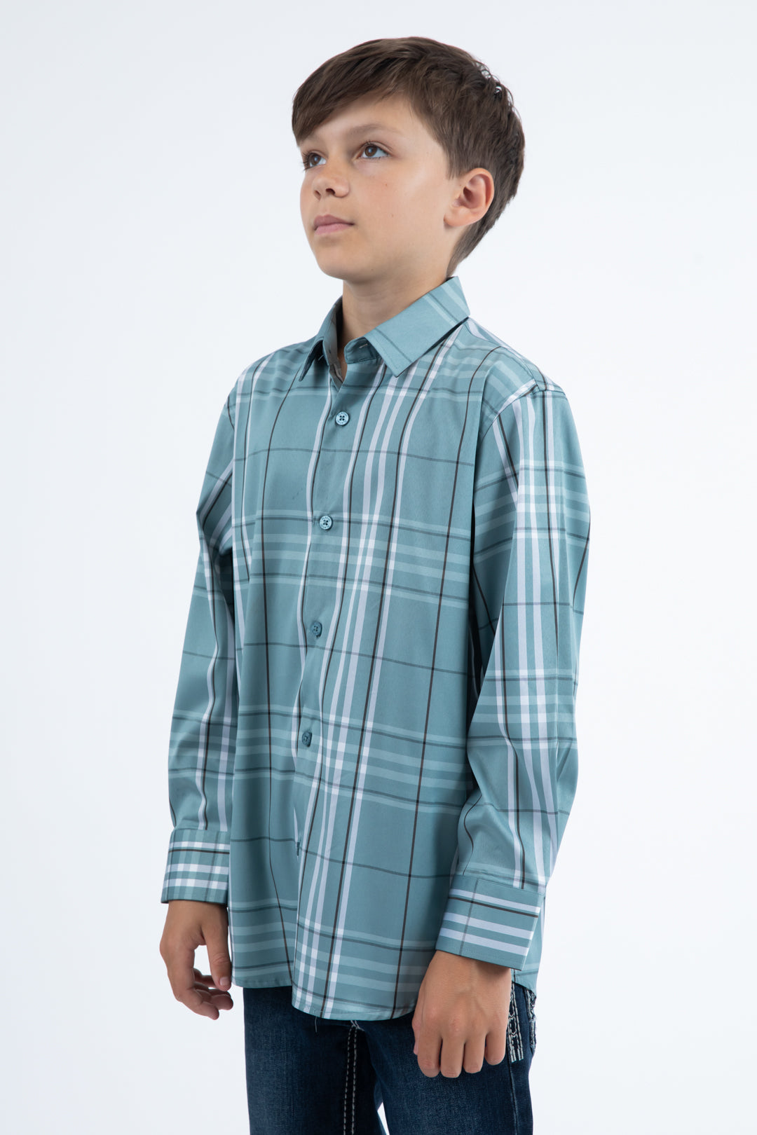 Kid's Checkered Long Sleeve Blue Shirt