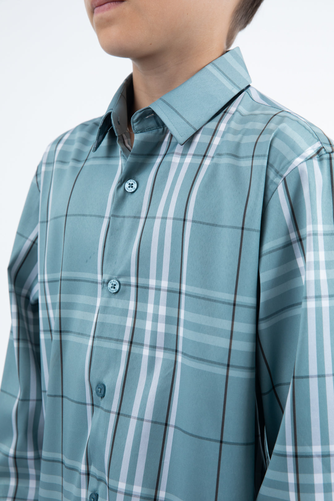Kid's Checkered Long Sleeve Blue Shirt