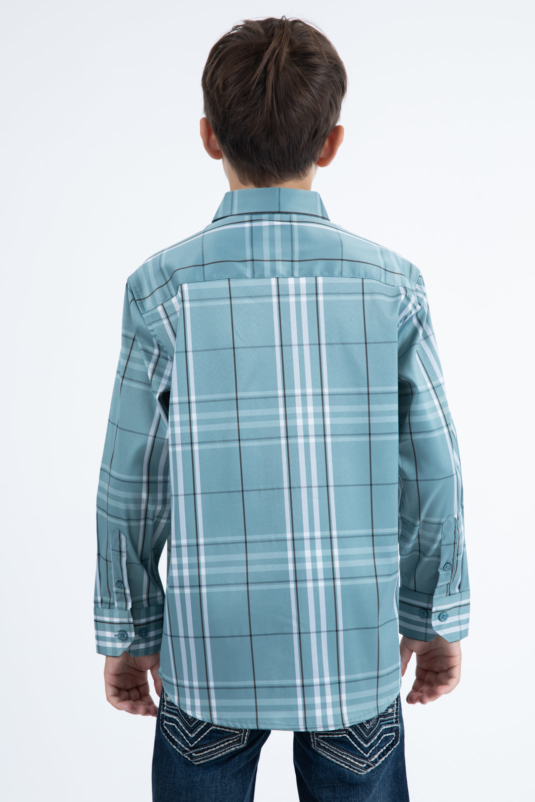 Kid's Checkered Long Sleeve Blue Shirt