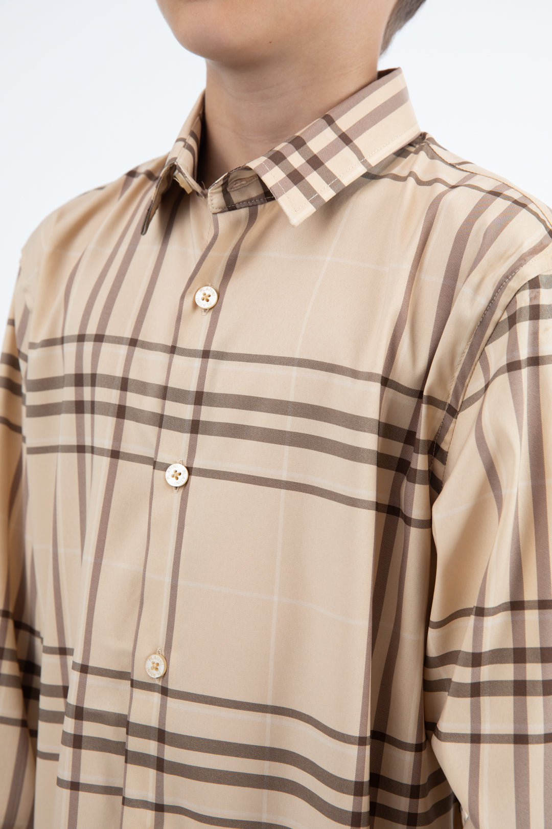 Kid's Checkered Long Sleeve Khaki/Brown Shirt