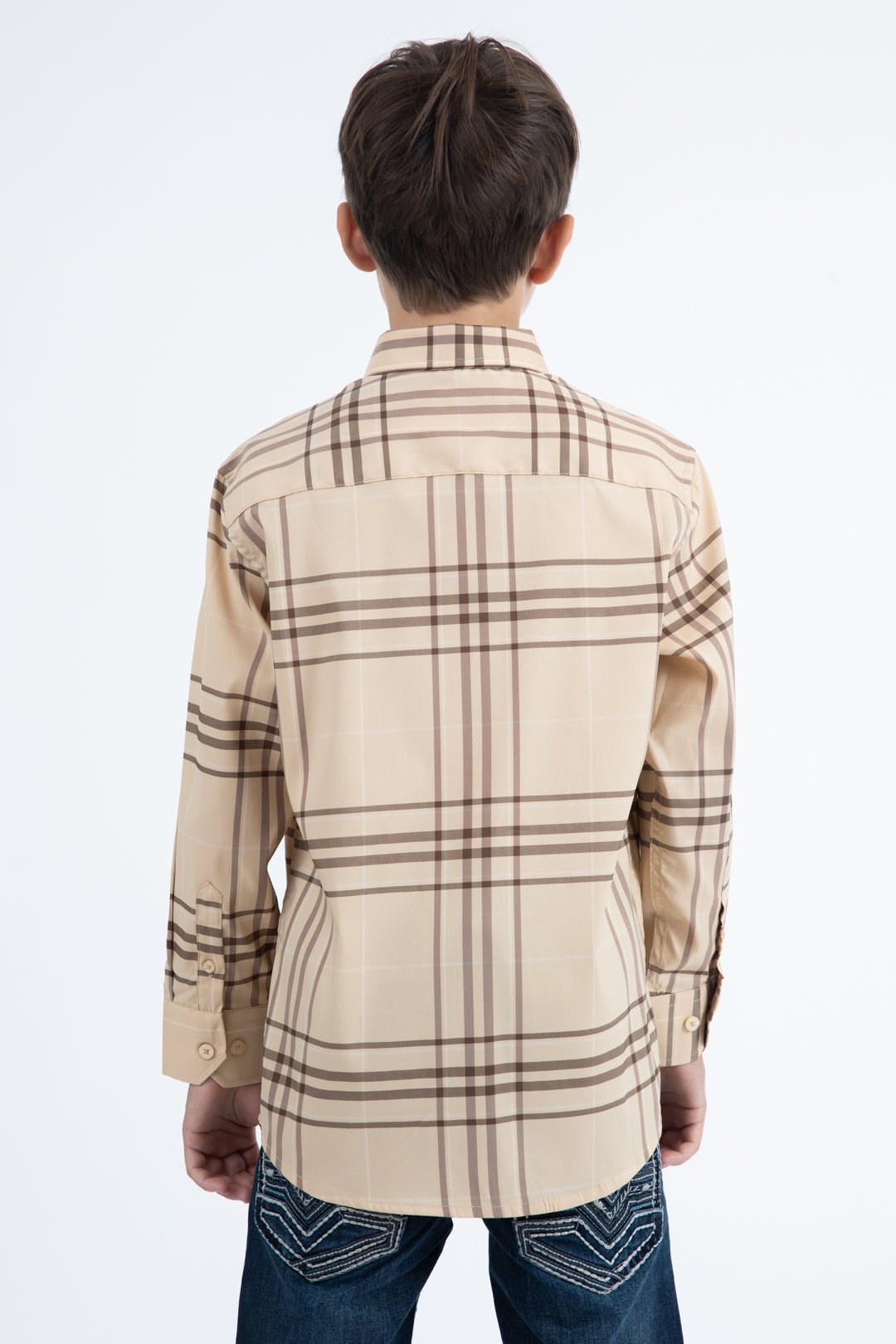 Kid's Checkered Long Sleeve Khaki/Brown Shirt