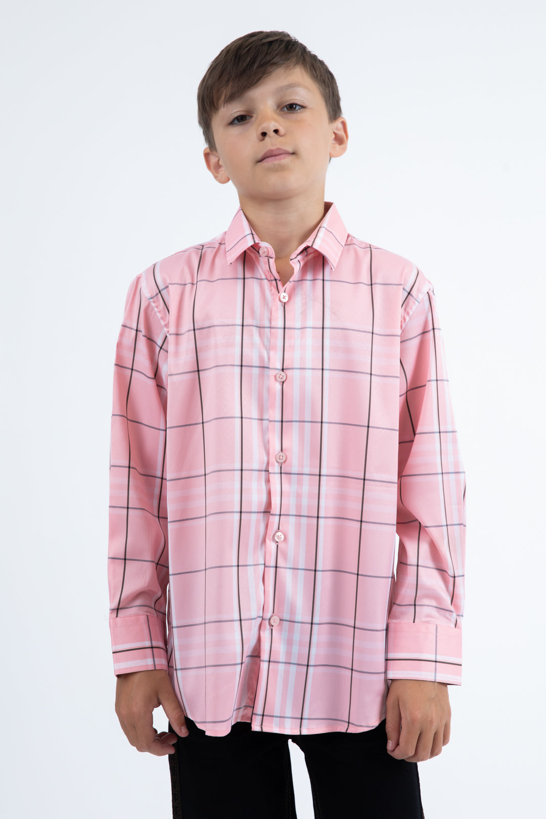 Kid's Checkered Long Sleeve Pink Shirt