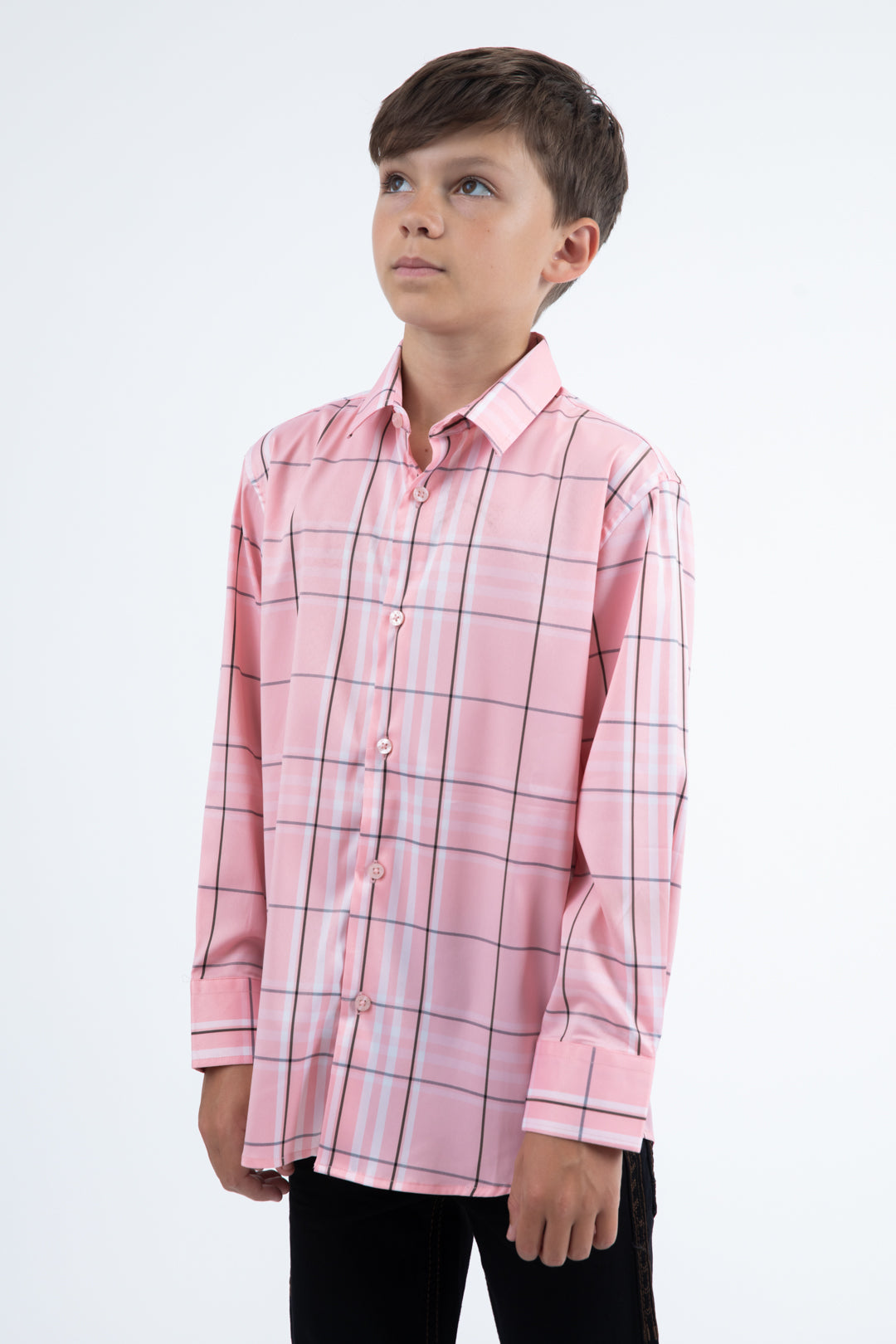 Kid's Checkered Long Sleeve Pink Shirt