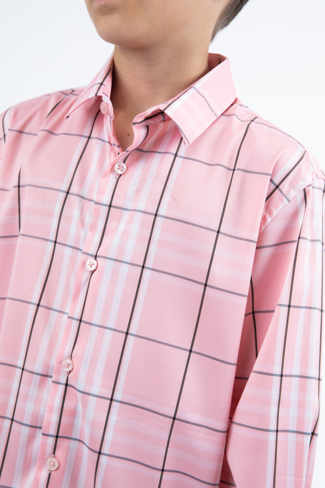 Kid's Checkered Long Sleeve Pink Shirt