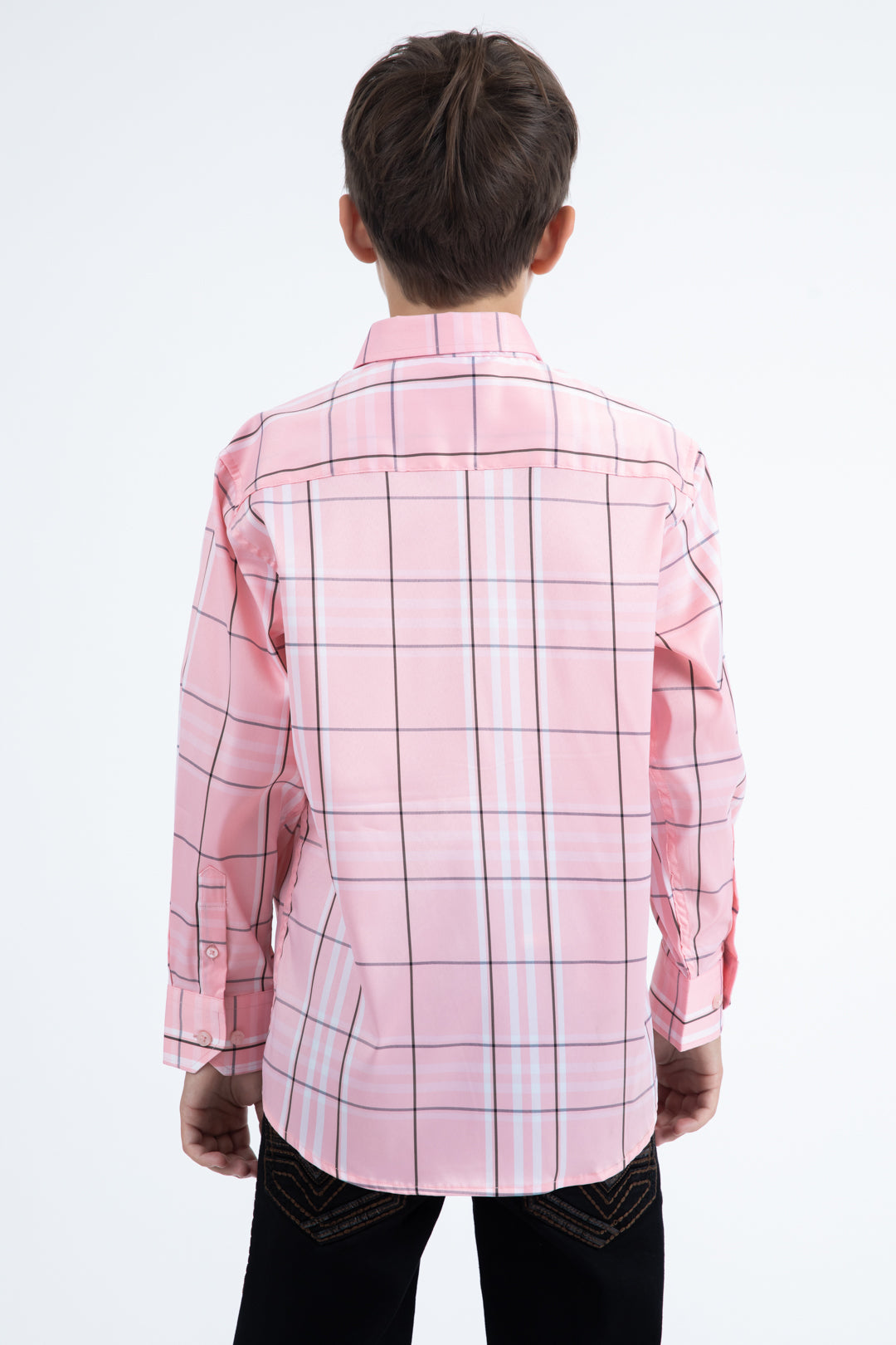Kid's Checkered Long Sleeve Pink Shirt