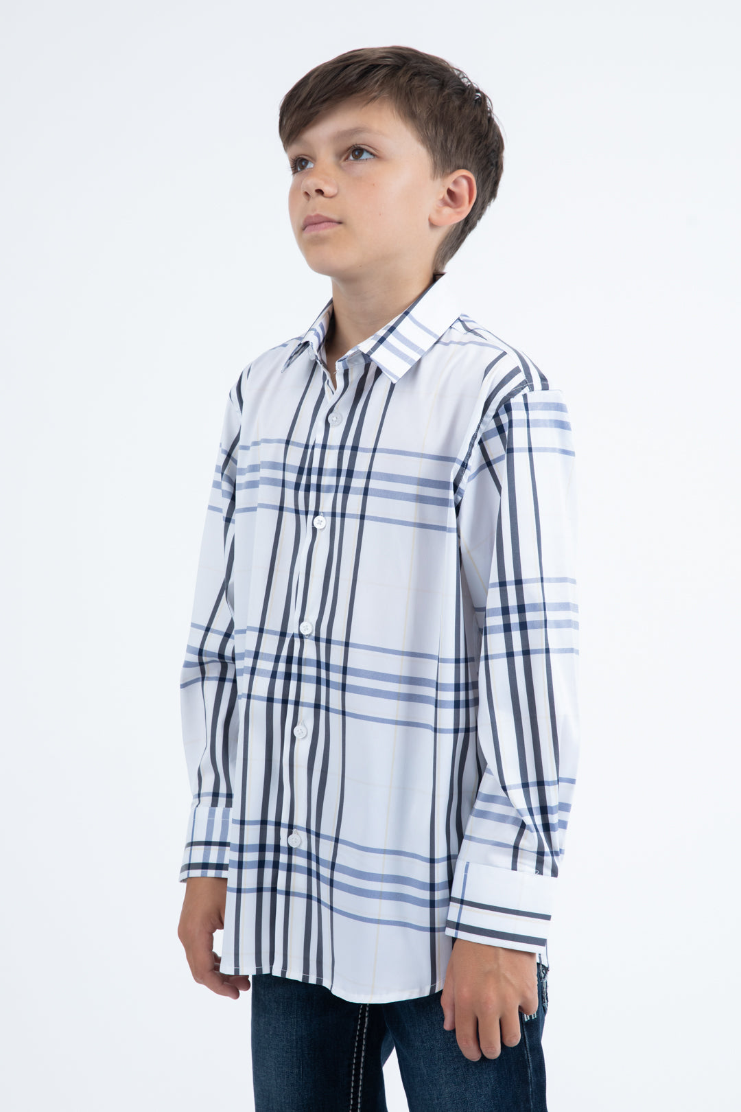 Kid's Checkered Long Sleeve White Shirt