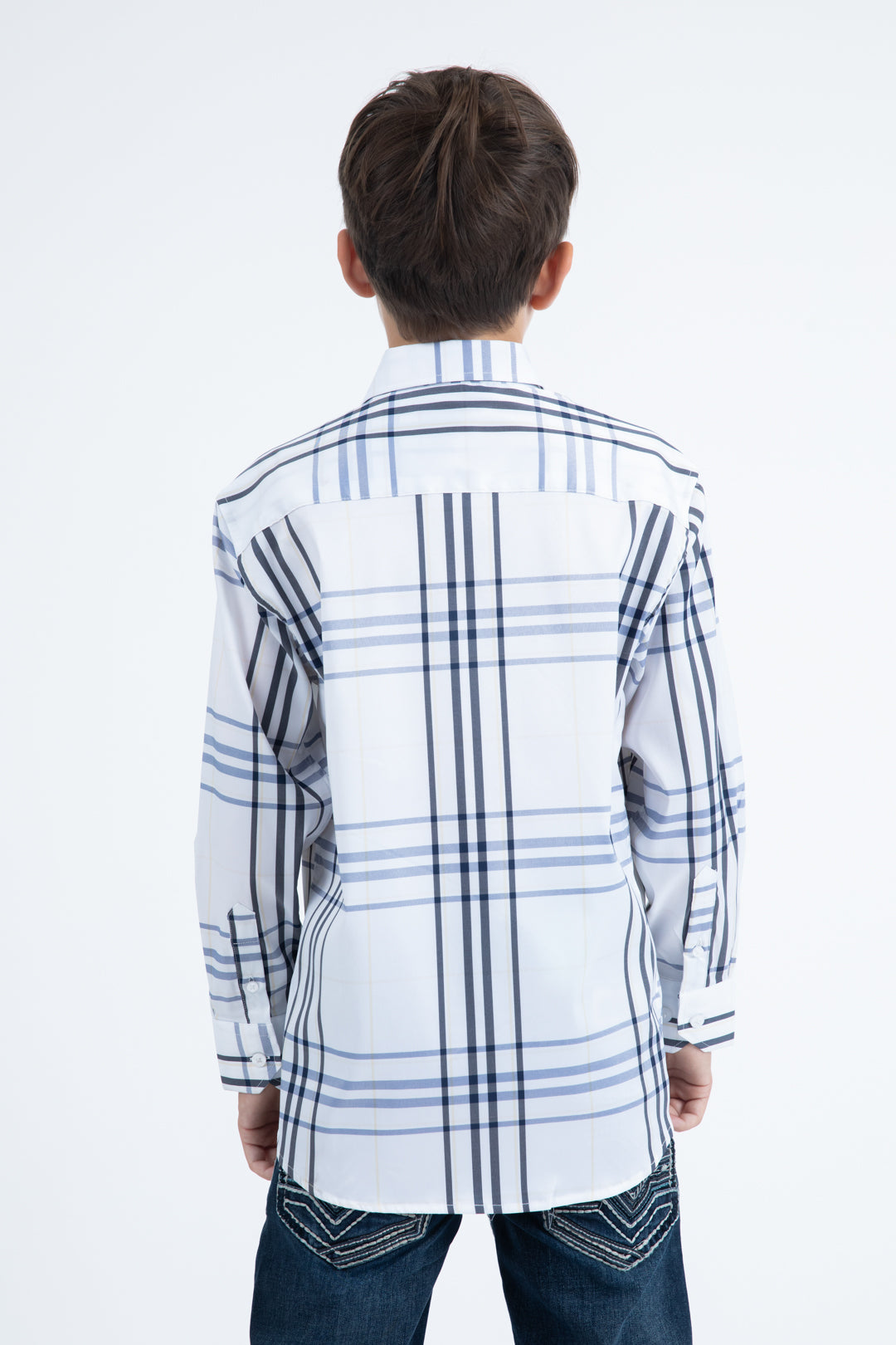 Kid's Checkered Long Sleeve White Shirt