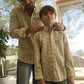 Kid's Cotton Beige Aztec Digital Print Dress Shirt