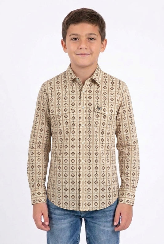 beige kids aztec stripe western shirt platini front