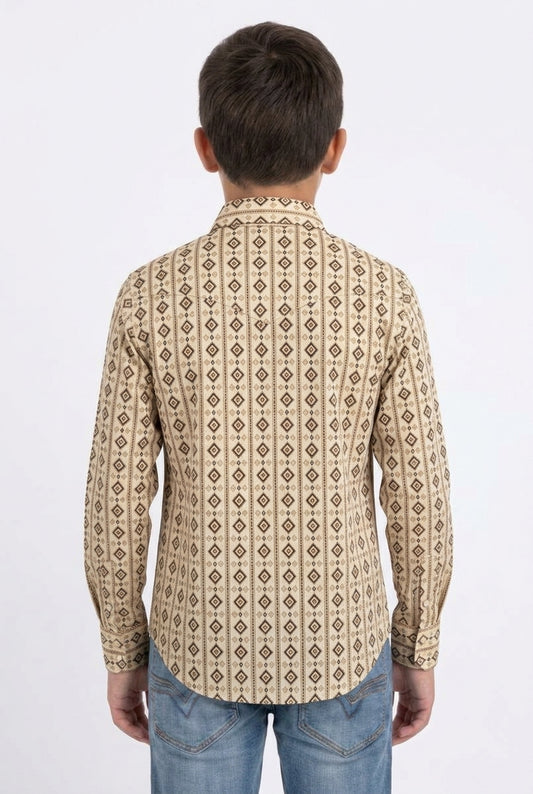 beige kids aztec stripe western shirt platini back