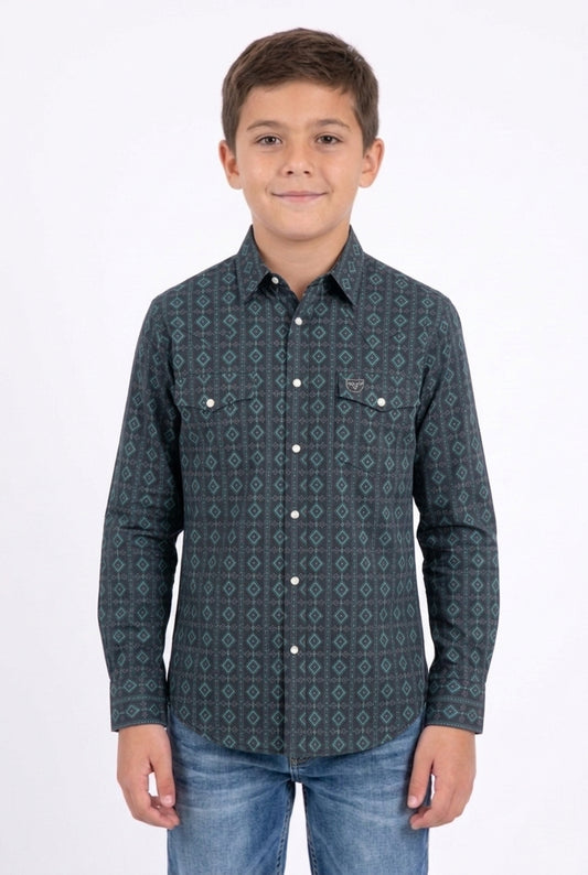 black kids aztec stripe western shirt platini front