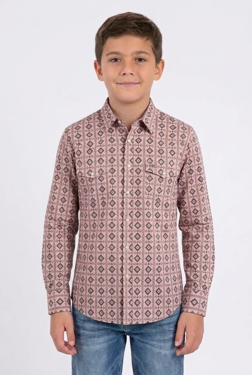 pink kids aztec stripe western shirt platini front