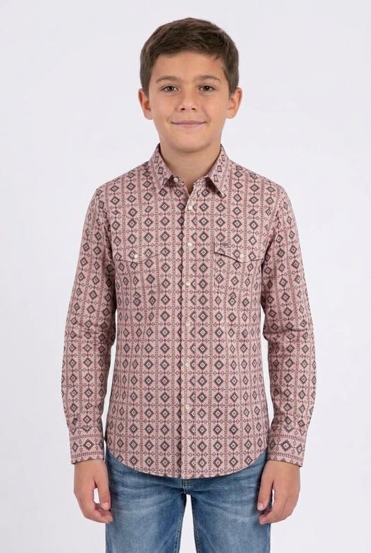 pink kids aztec stripe western shirt platini front