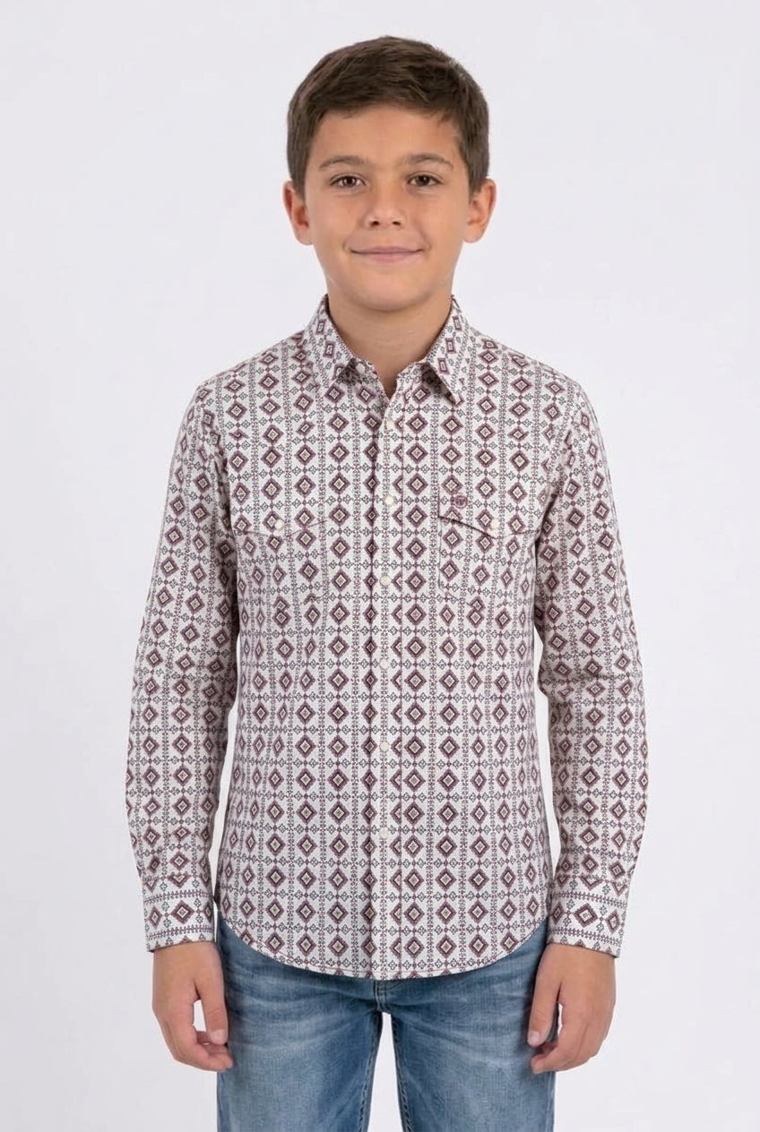 white kids aztec stripe western shirt platini front