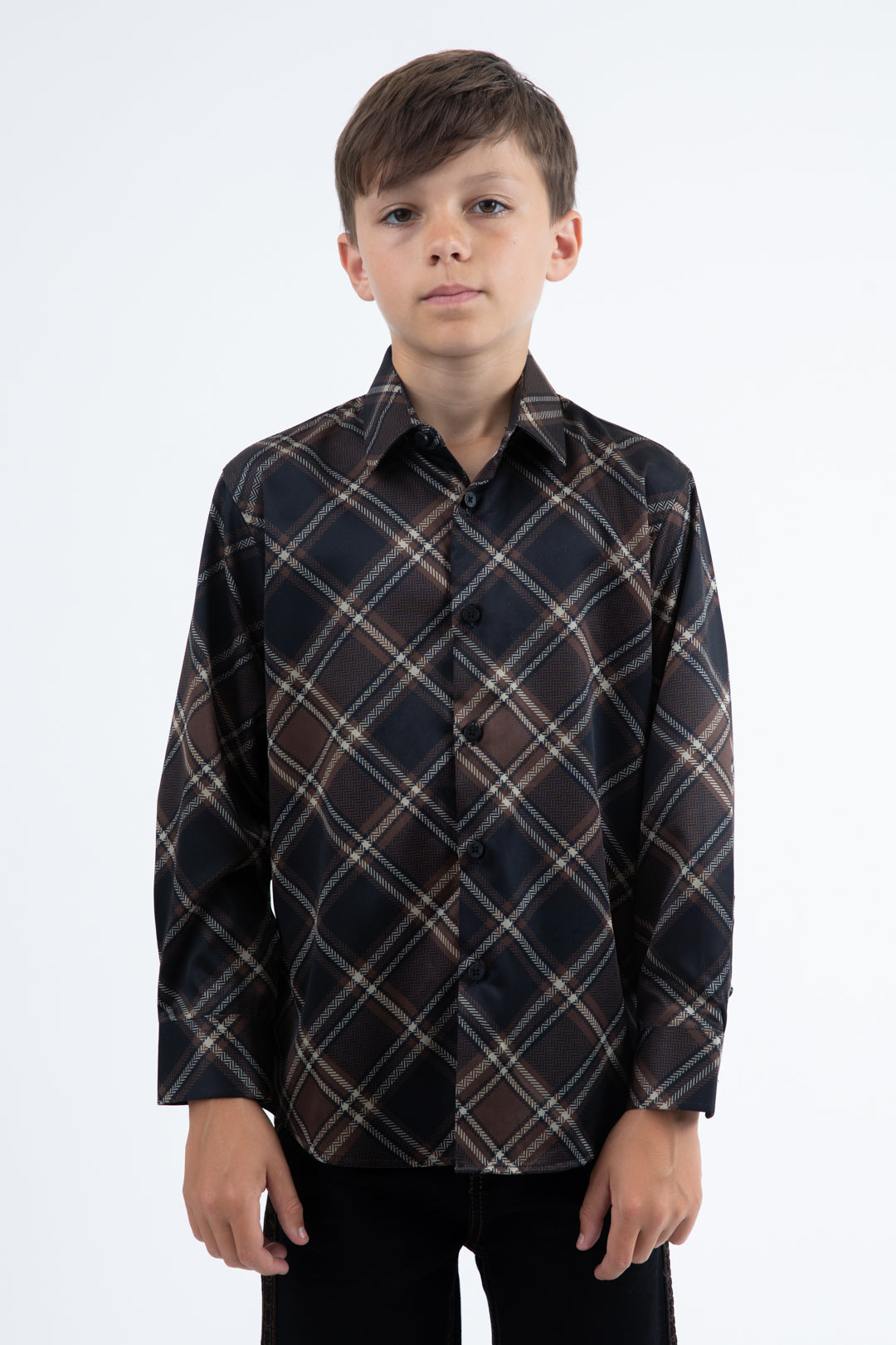 Kid's Checkered Long Sleeve Black Shirt