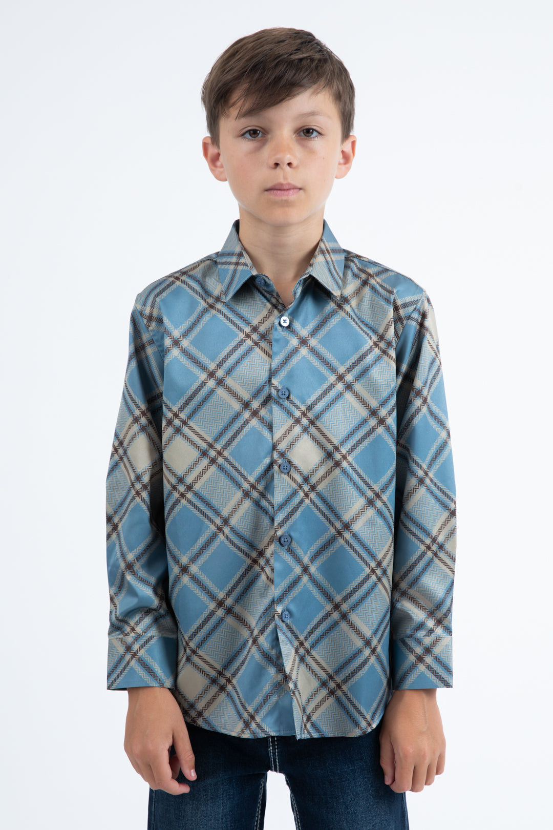Kid's Checkered Long Sleeve Blue Shirt