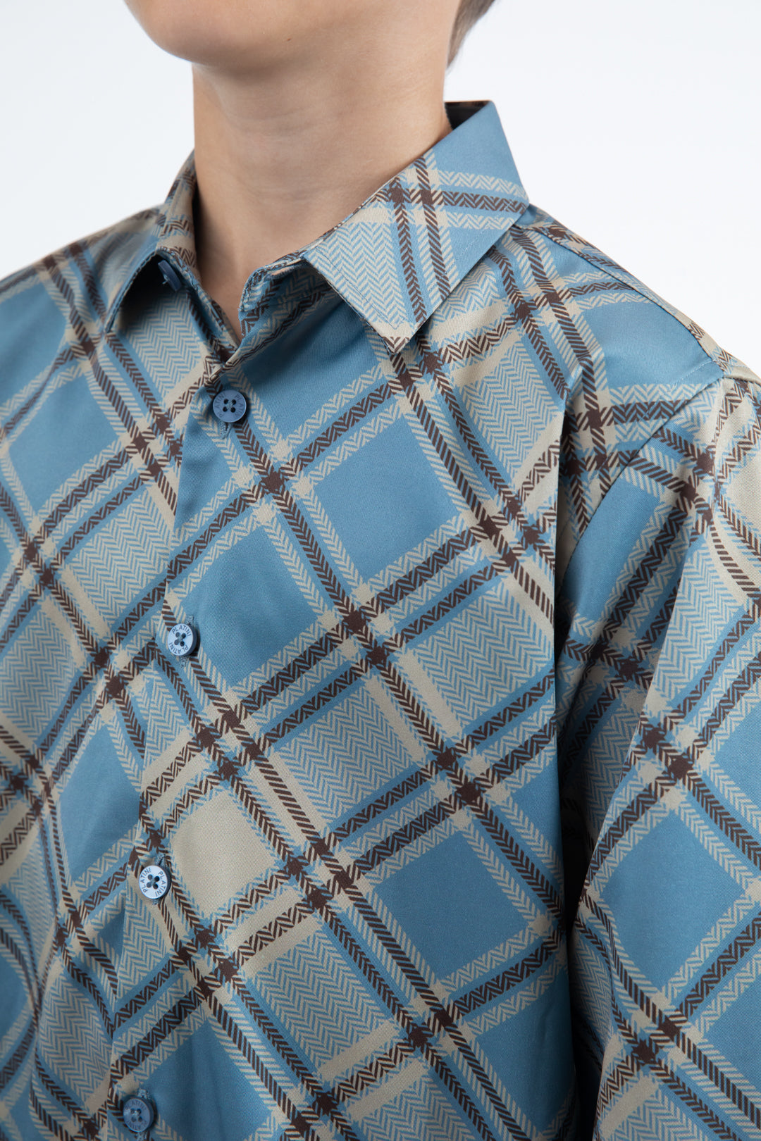 Kid's Checkered Long Sleeve Blue Shirt