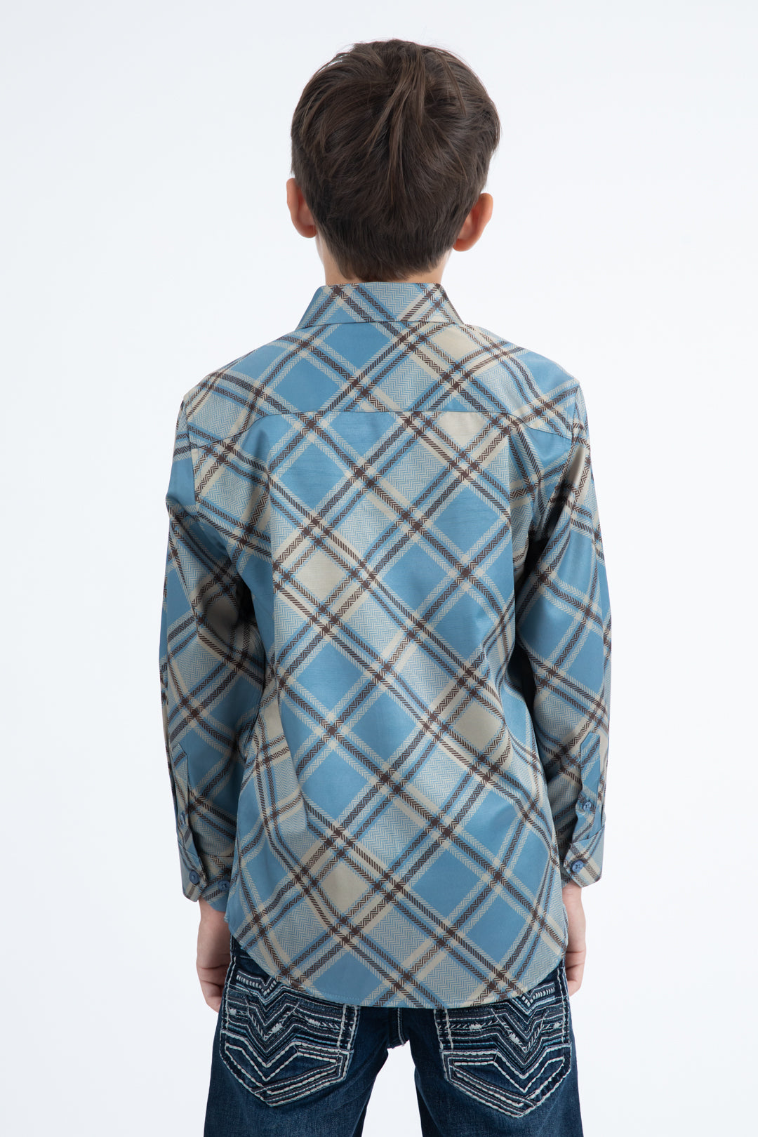 Kid's Checkered Long Sleeve Blue Shirt