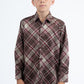 Kid's Checkered Long Sleeve Brown Shirt