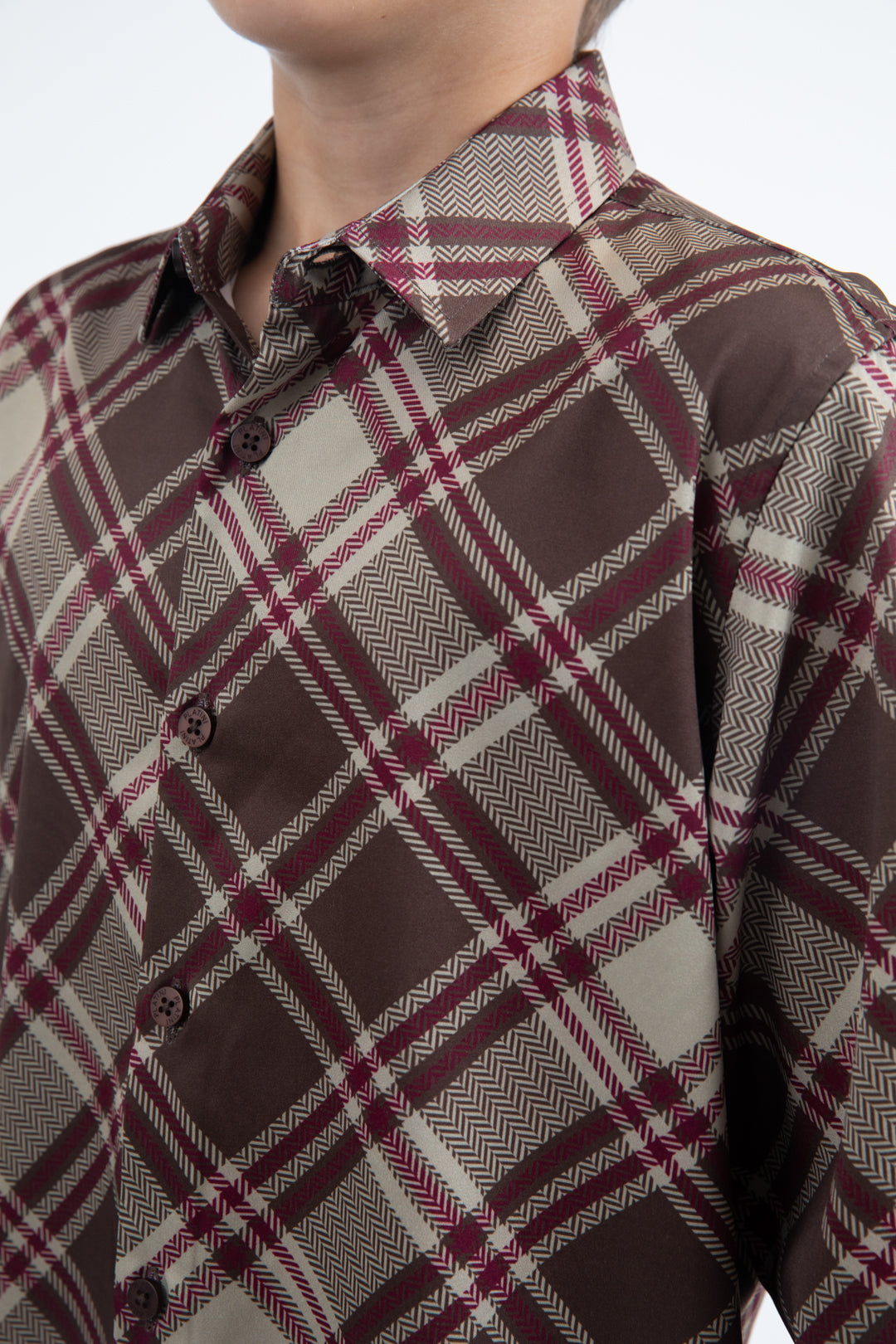 Kid's Checkered Long Sleeve Brown Shirt