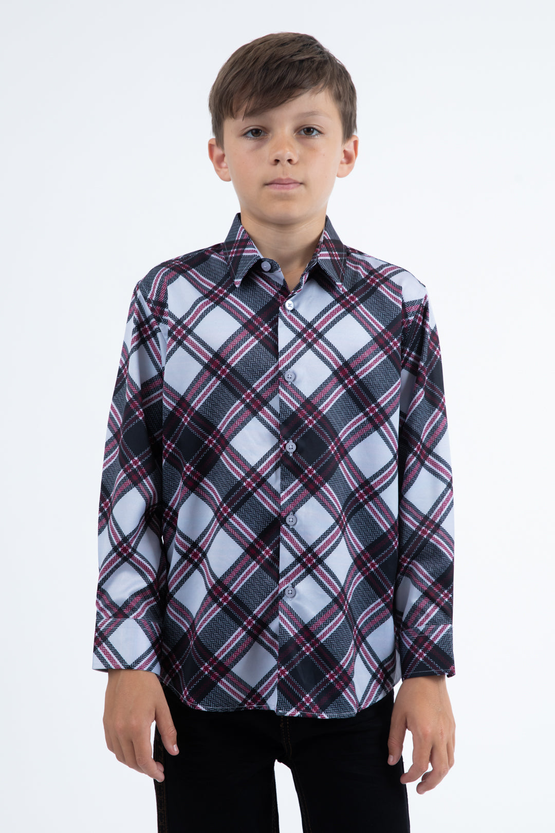 Kid's Checkered Long Sleeve Lt. Grey Shirt