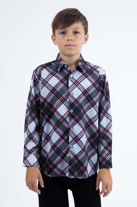 Kid's Checkered Long Sleeve Lt. Grey Shirt