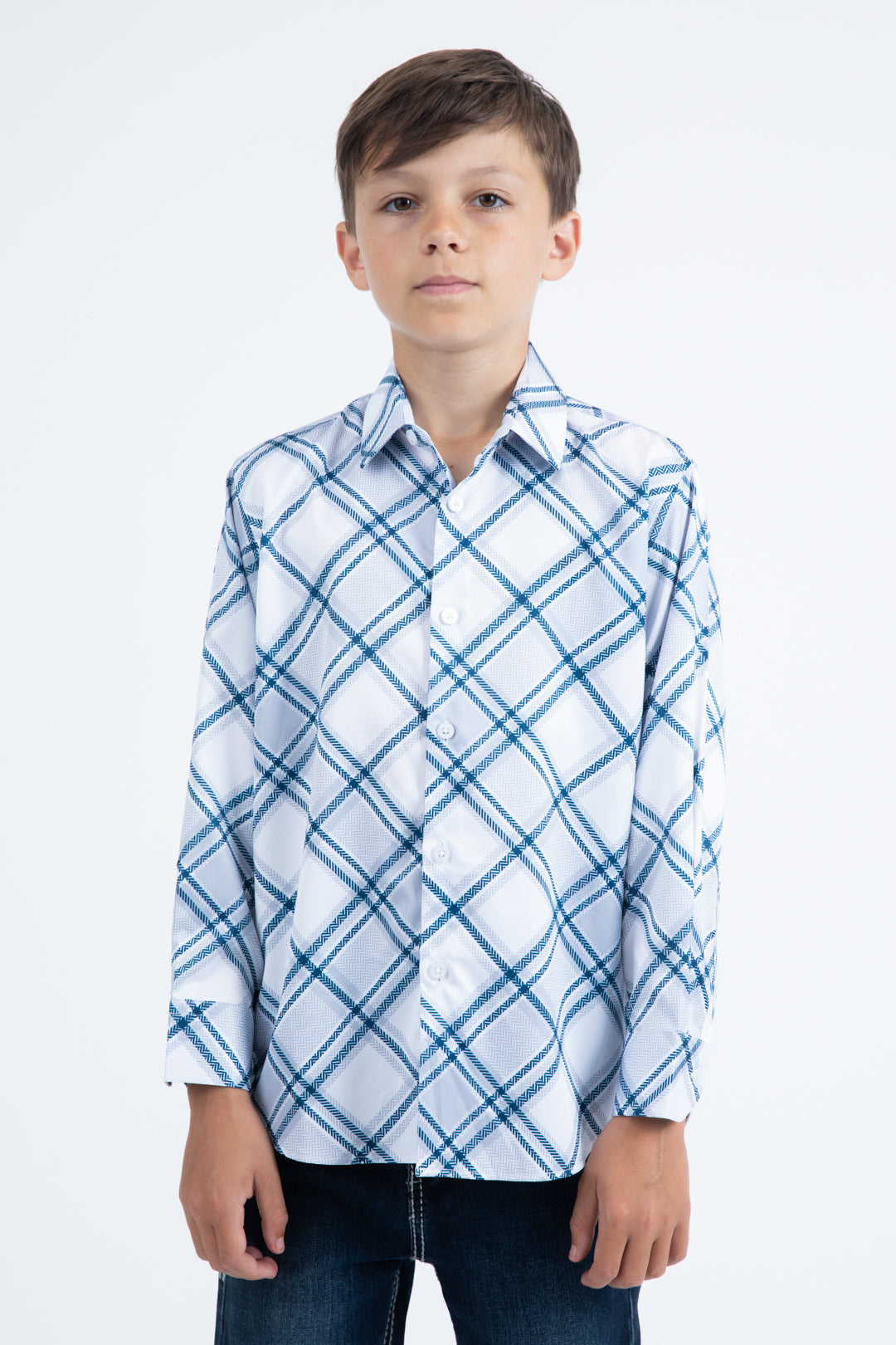 Kid's Checkered Long Sleeve White Shirt