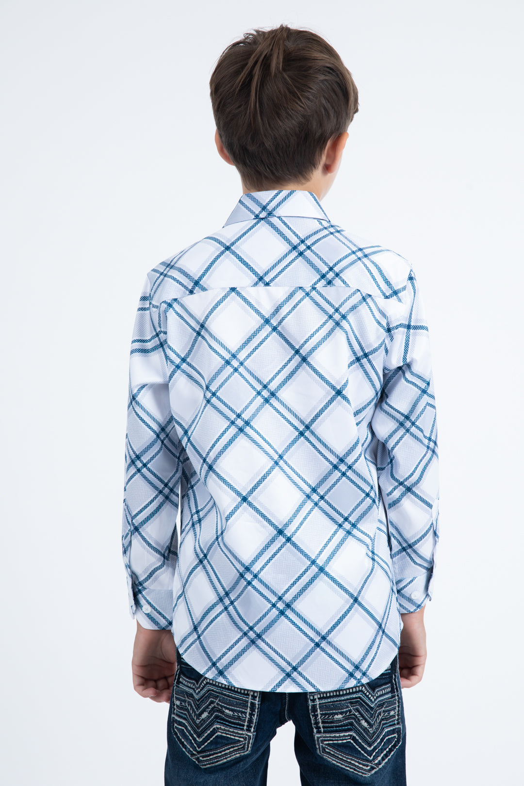 Kid's Checkered Long Sleeve White Shirt