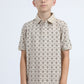 Kids Cotton Modern Fit Stretch Aztec Print Beige Polo