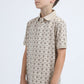 Kids Cotton Modern Fit Stretch Aztec Print Beige Polo