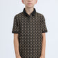 Kids Cotton Modern Fit Stretch Aztec Print Black Polo