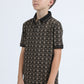 Kids Cotton Modern Fit Stretch Aztec Print Black Polo