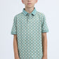 Kids Cotton Modern Fit Stretch Aztec Print Blue Polo
