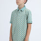 Kids Cotton Modern Fit Stretch Aztec Print Blue Polo