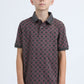 Kids Cotton Modern Fit Stretch Aztec Print Grey Polo