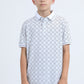 Kids Cotton Modern Fit Stretch Aztec Print White Polo
