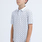 Kids Cotton Modern Fit Stretch Aztec Print White Polo