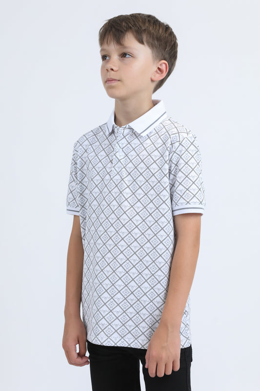 white kids aztec cotton polo back platini