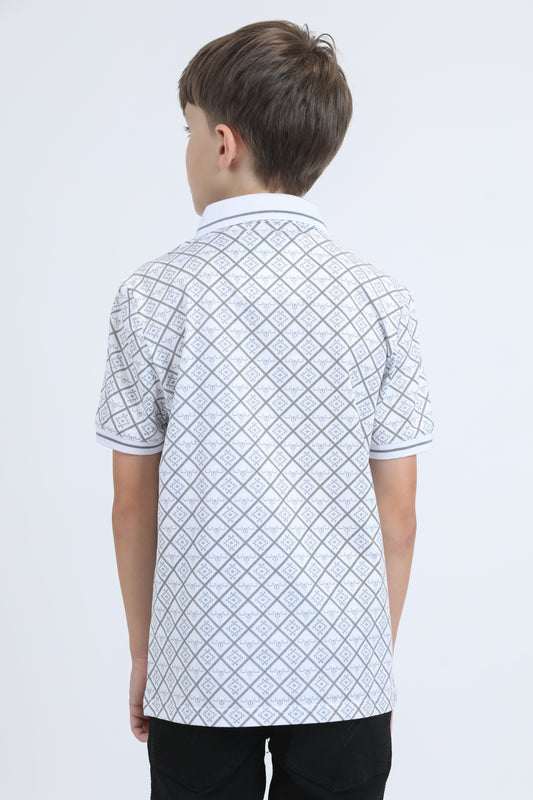 white kids aztec cotton polo detail platini