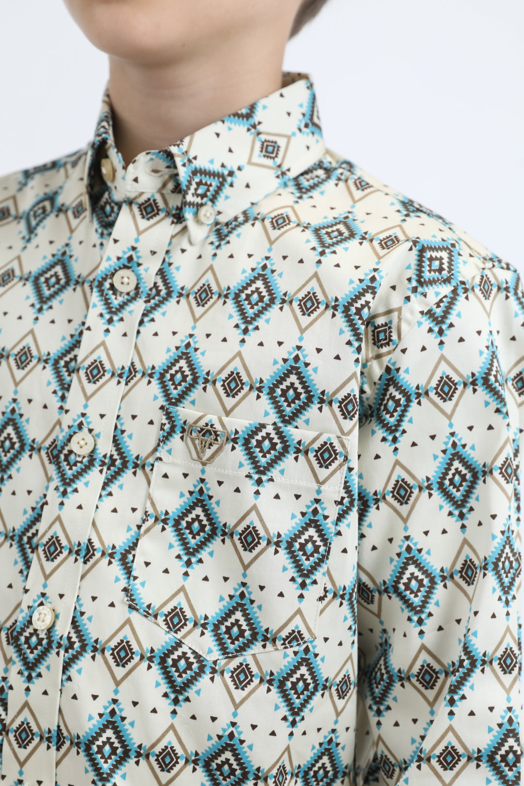 Kid's Cotton Monogram Digital Print Beige Dress Shirt