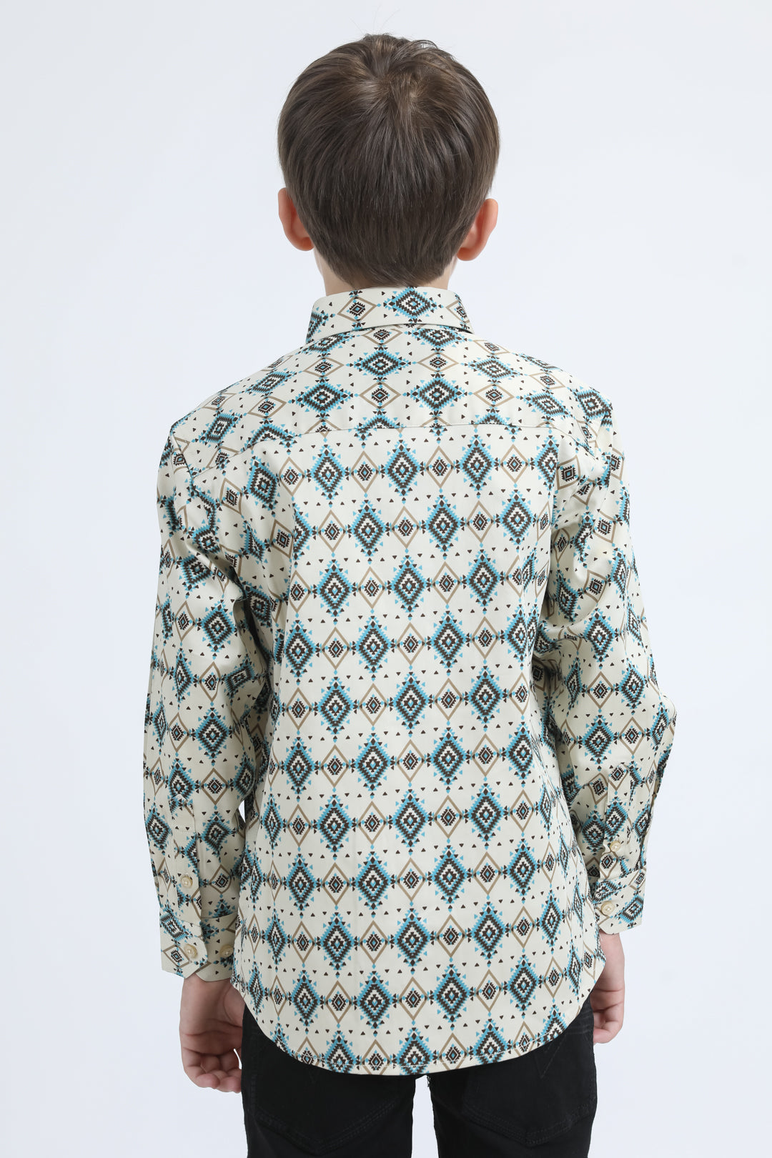 Kid's Cotton Monogram Digital Print Beige Dress Shirt