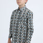 Kid's Cotton Monogram Digital Print Black Dress Shirt