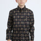 Kid's Cotton Monogram Digital Print Black Dress Shirt