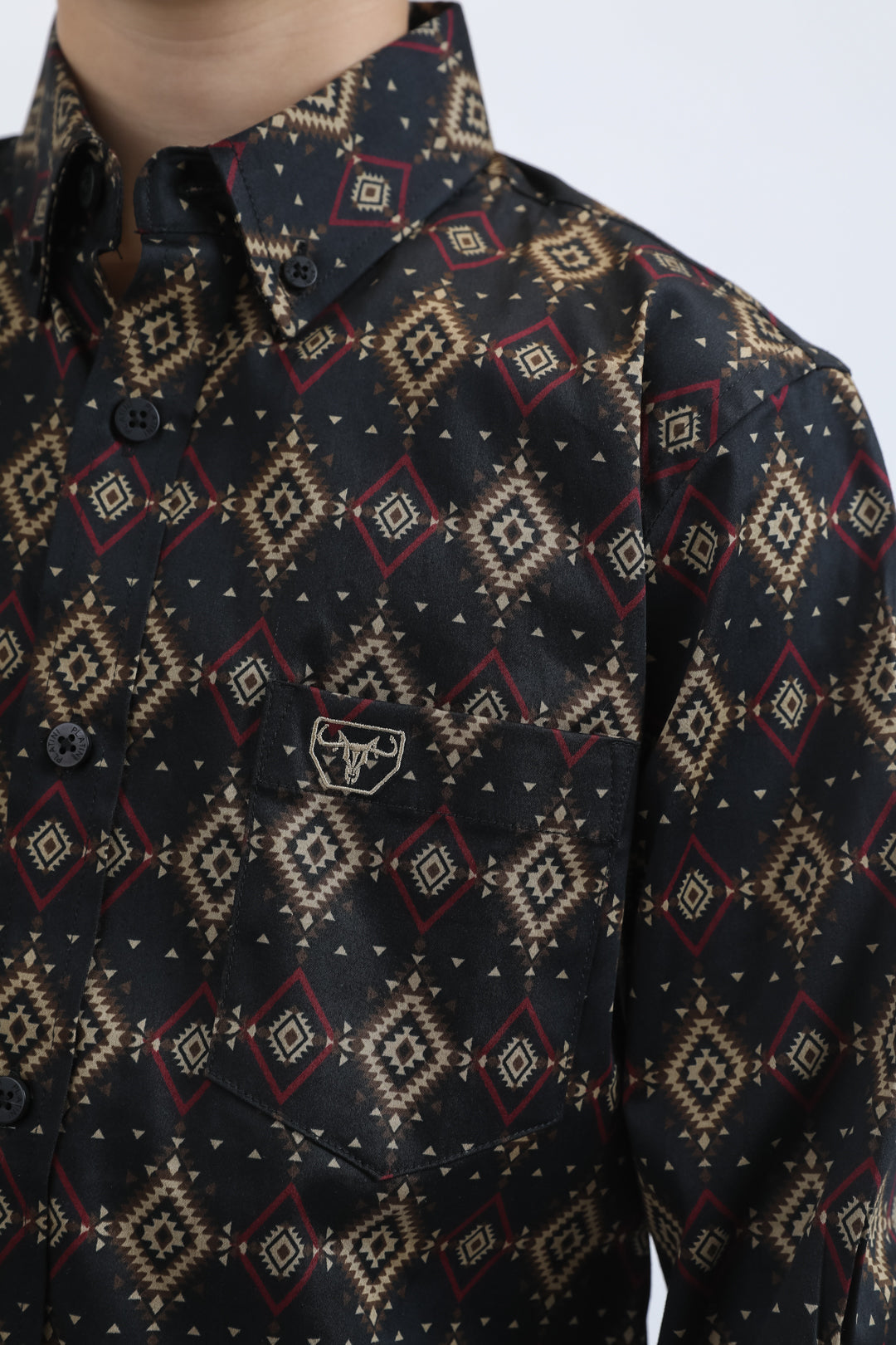 Kid's Cotton Monogram Digital Print Black Dress Shirt