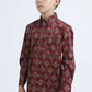Kid's Cotton Monogram Digital Print Burgundy Dress Shirt
