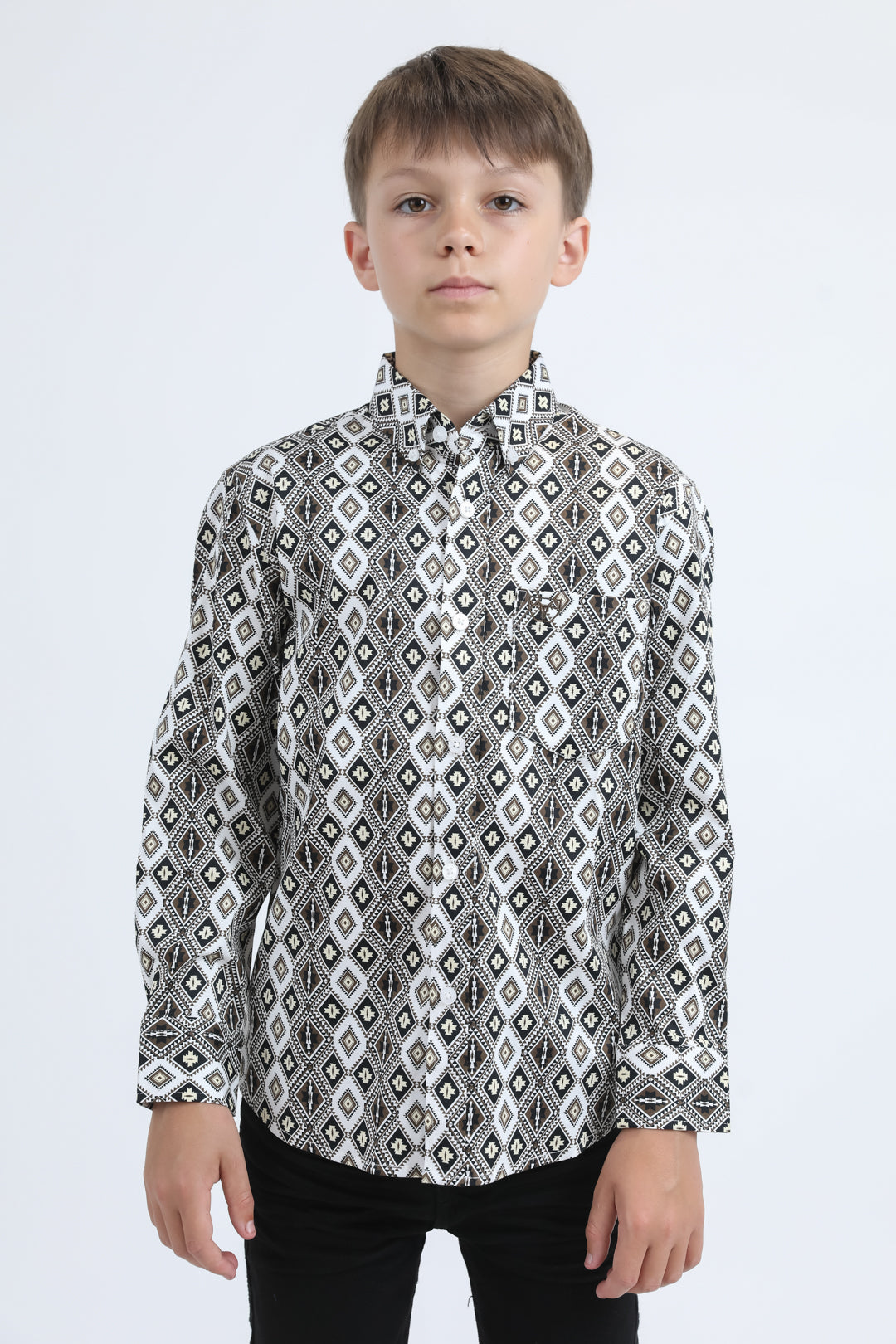 Kid's Cotton Monogram Digital Print White Dress Shirt