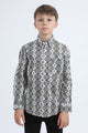 Kid's Cotton Monogram Digital Print White Dress Shirt