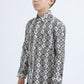 Kid's Cotton Monogram Digital Print White Dress Shirt